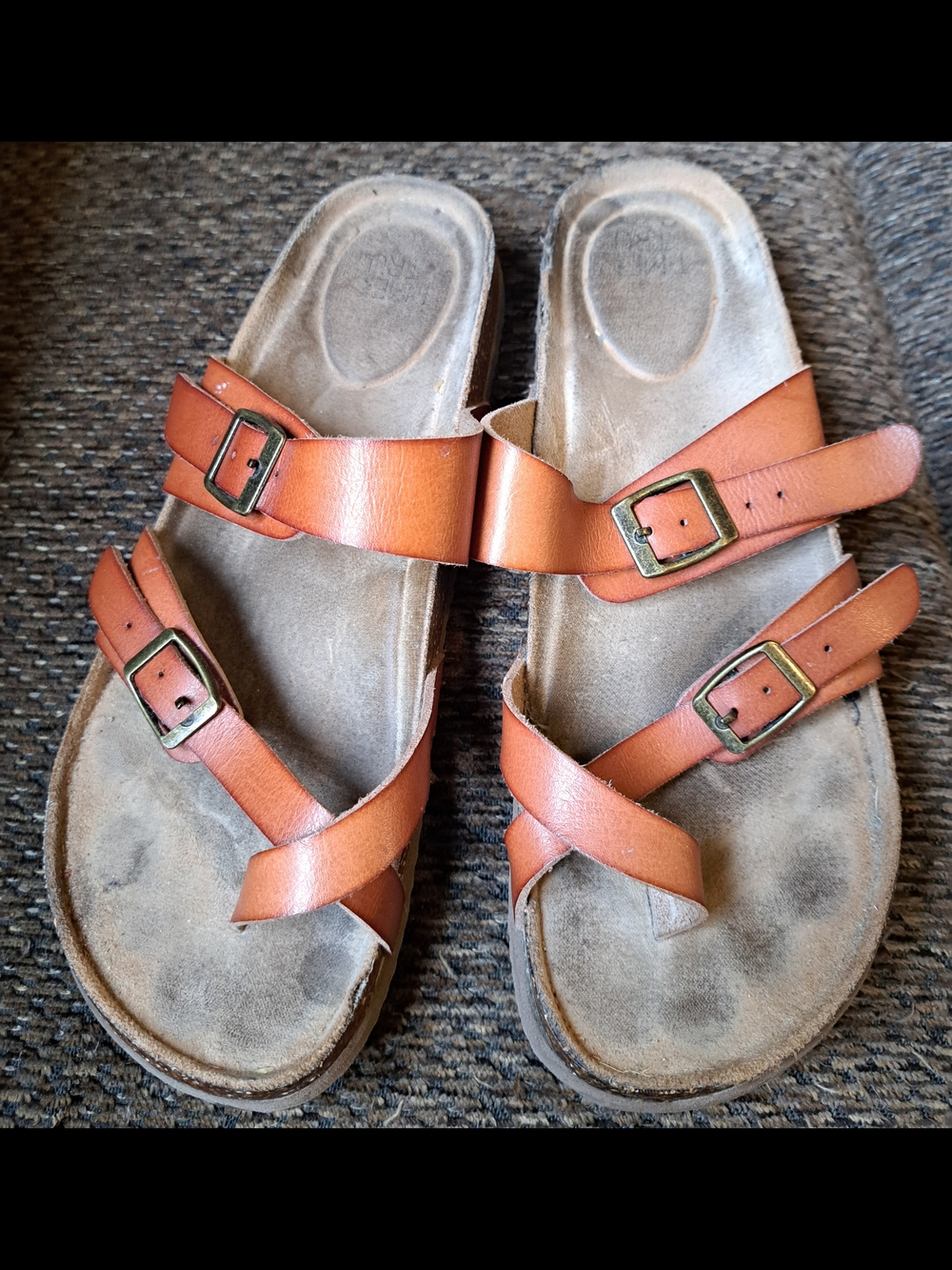 Time & Tru Tan Leather Buckle Sandals
